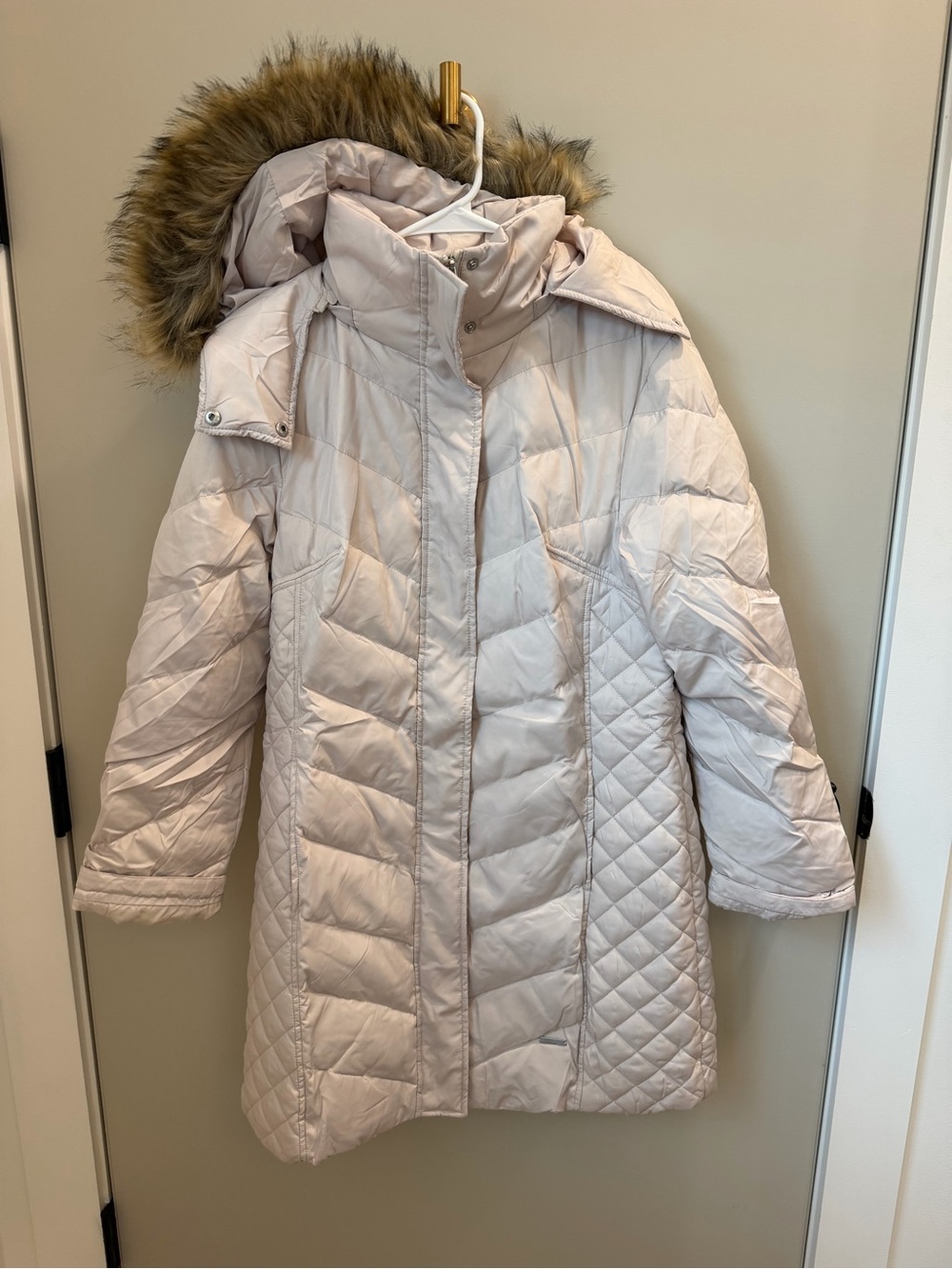 Women's Kenneth Cole Quilted Puffer Coat with Faux Fur Hood